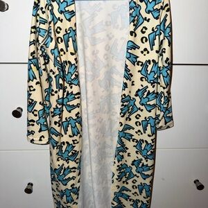 Cream & Blue Printed girls cardigan